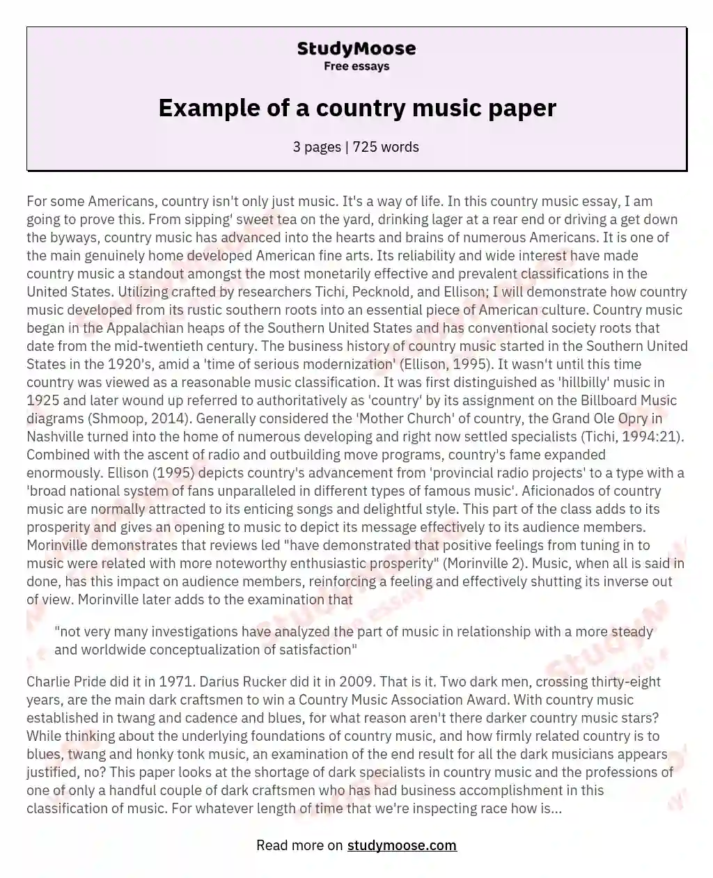 Example of a country music paper essay