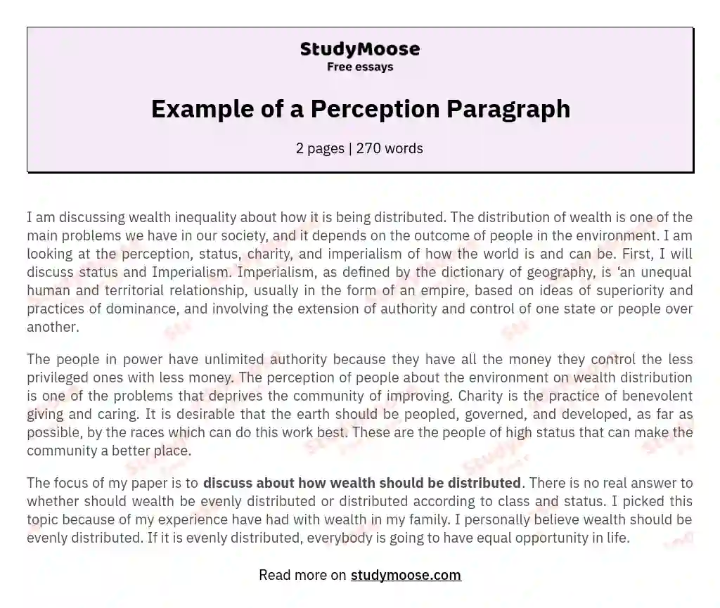 Example of a Perception Paragraph essay