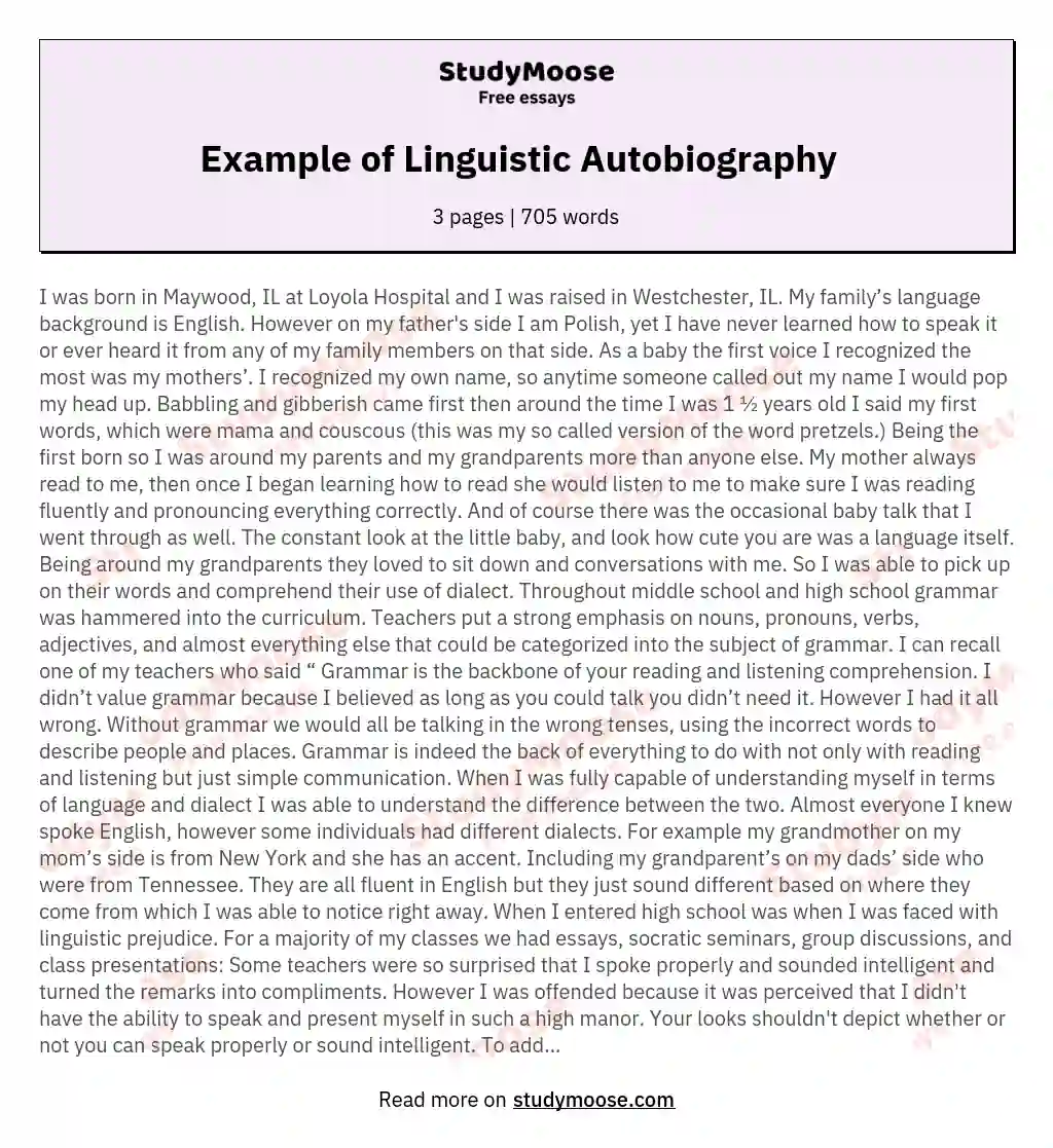 Example of Linguistic Autobiography  