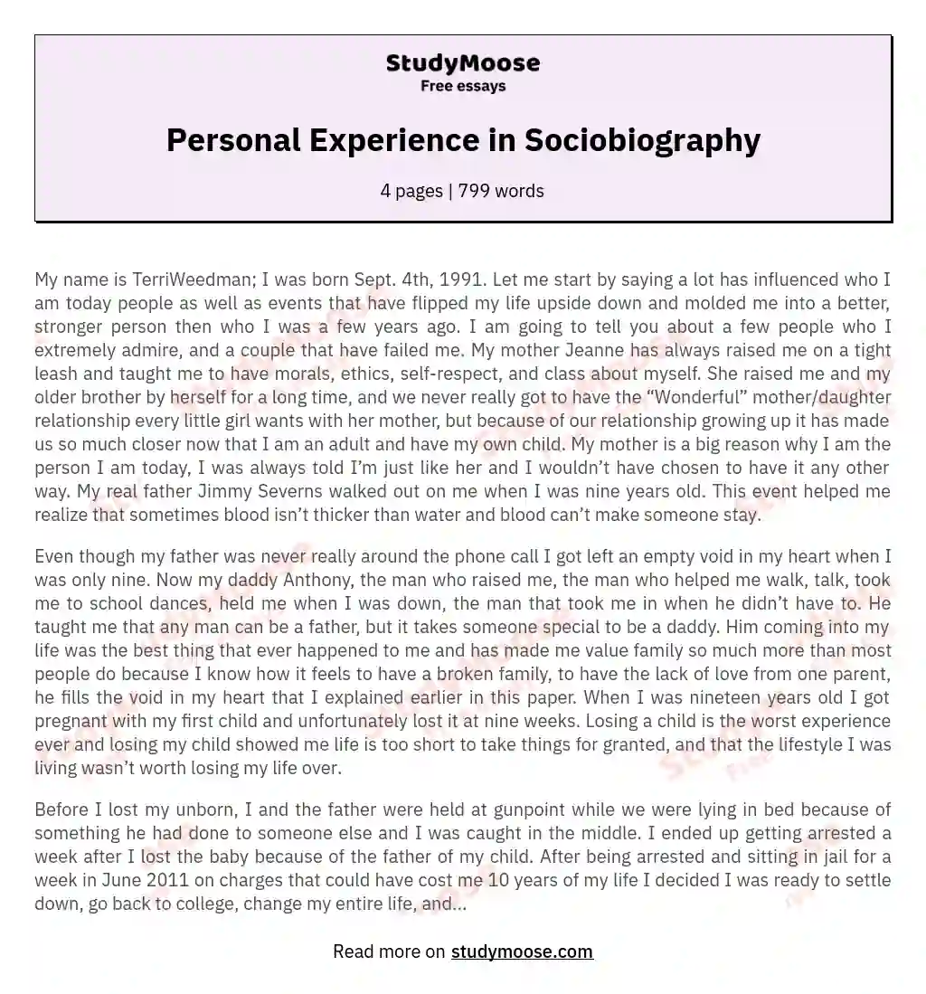 Personal Experience in Sociobiography essay