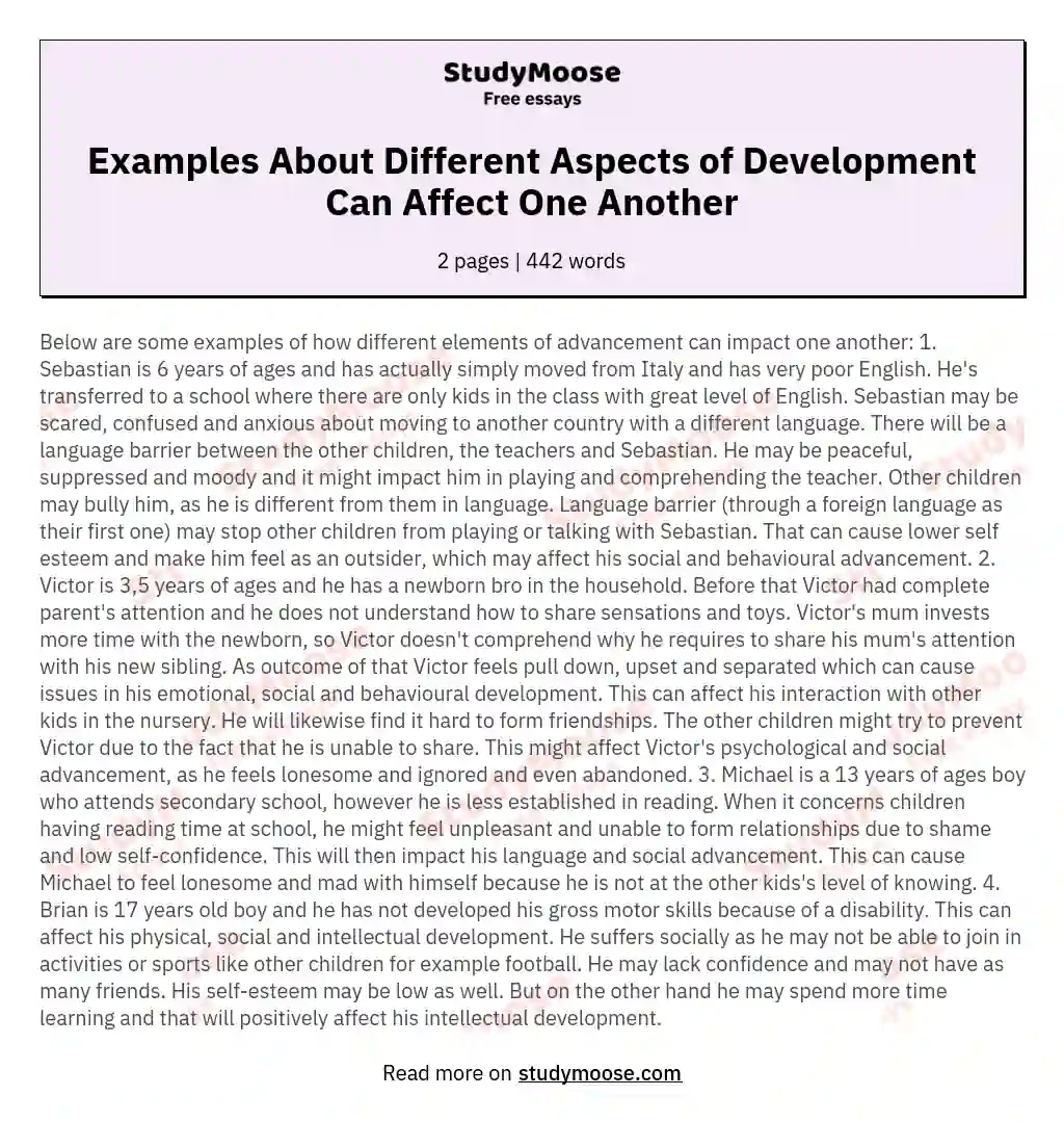 Examples About Different Aspects of Development Can Affect One Another