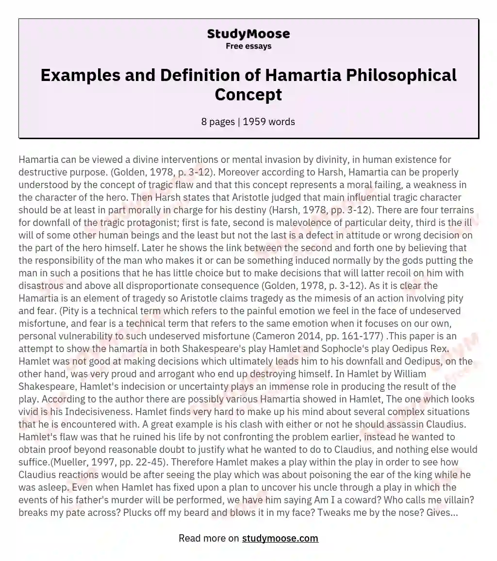 Examples and Definition of Hamartia Philosophical Concept essay