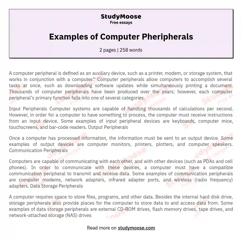 Examples of Computer Pheripherals essay