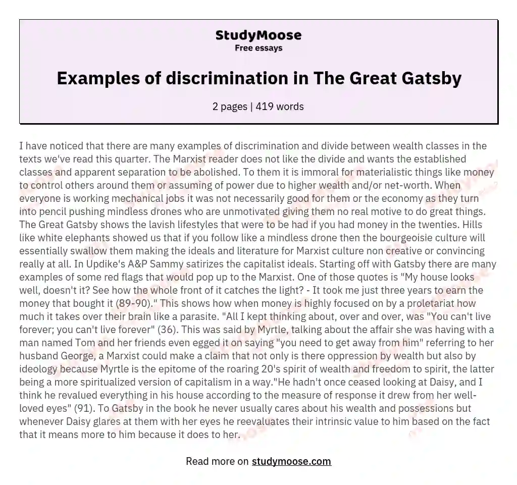 Examples of discrimination in The Great Gatsby