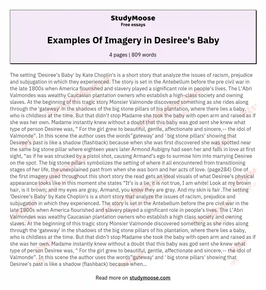 Examples Of Imagery in Desiree's Baby essay