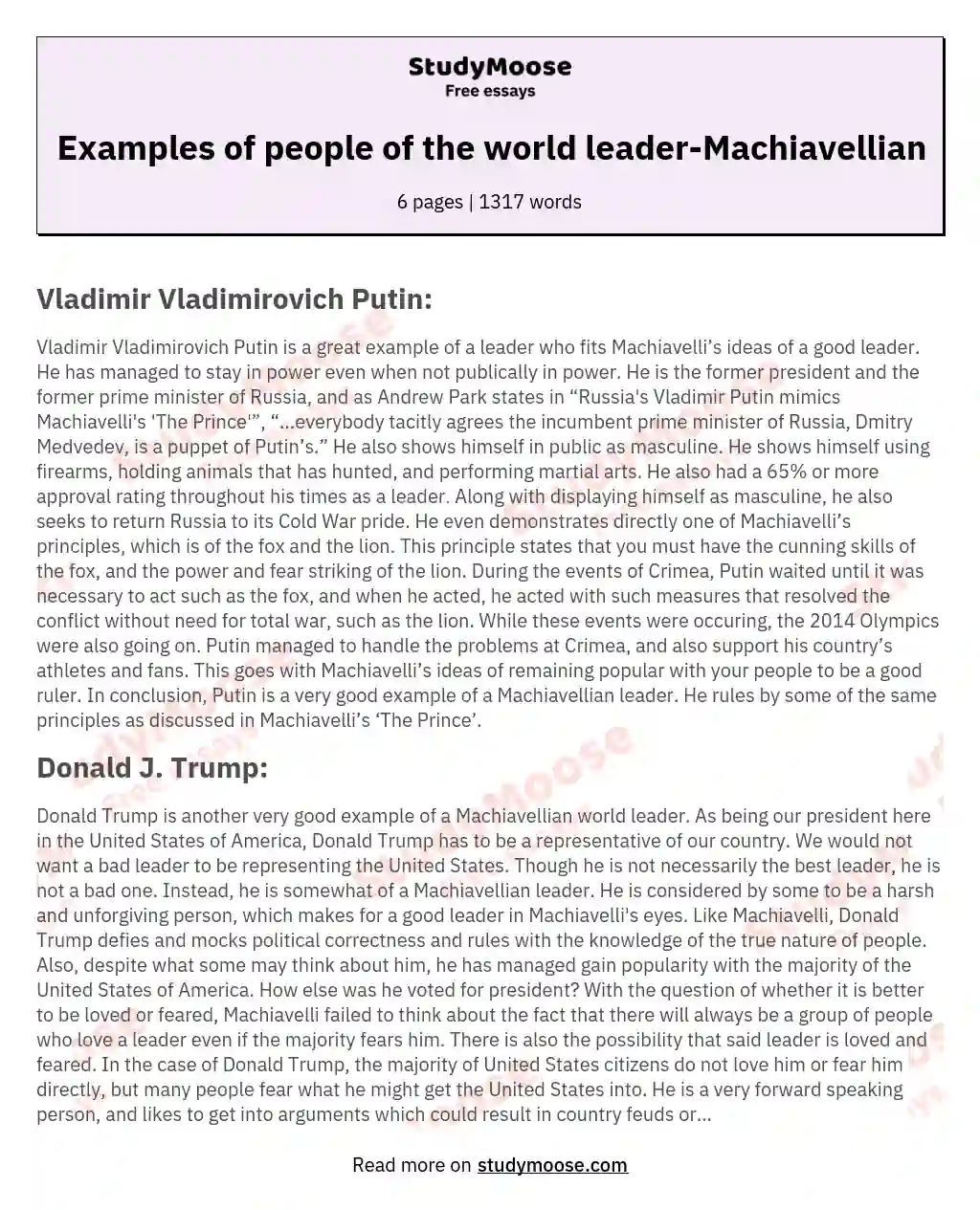 Examples of people of the world leader-Machiavellian