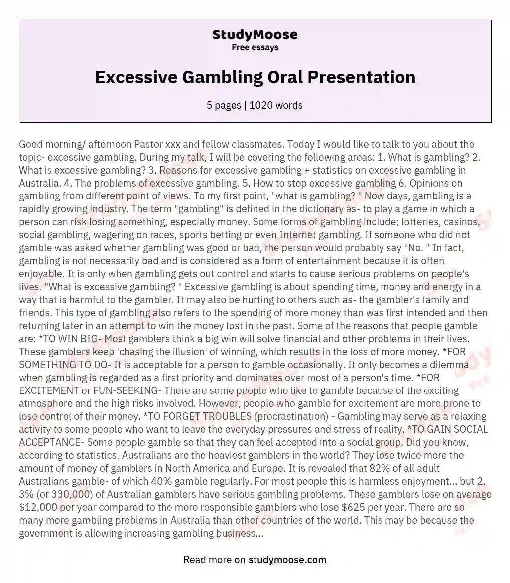 Excessive Gambling Oral Presentation