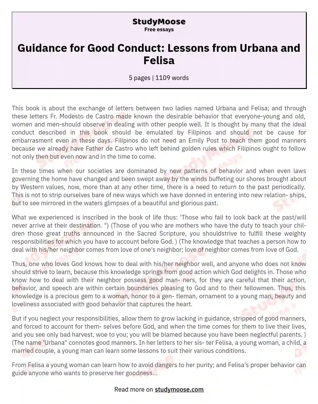 Guidance for Good Conduct: Lessons from Urbana and Felisa essay