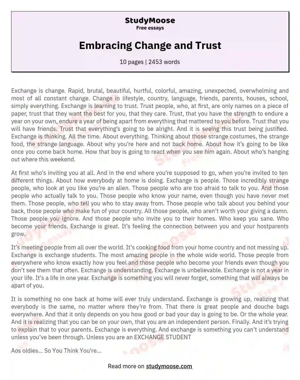 Embracing Change and Trust essay