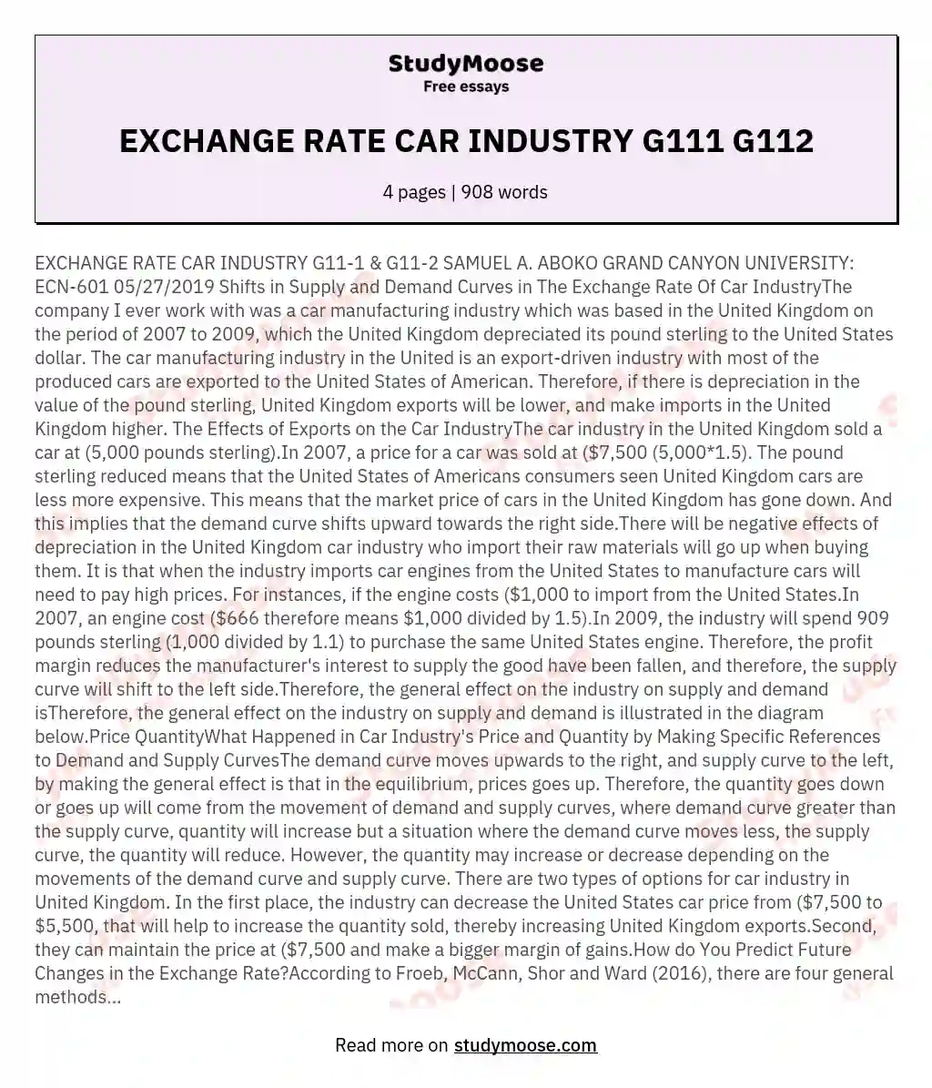 EXCHANGE RATE CAR INDUSTRY G111 G112 essay