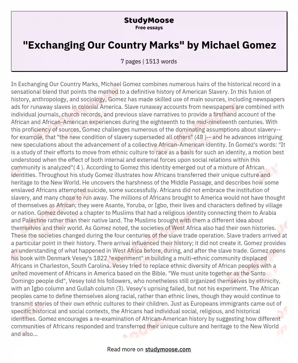 "Exchanging Our Country Marks" by Michael Gomez