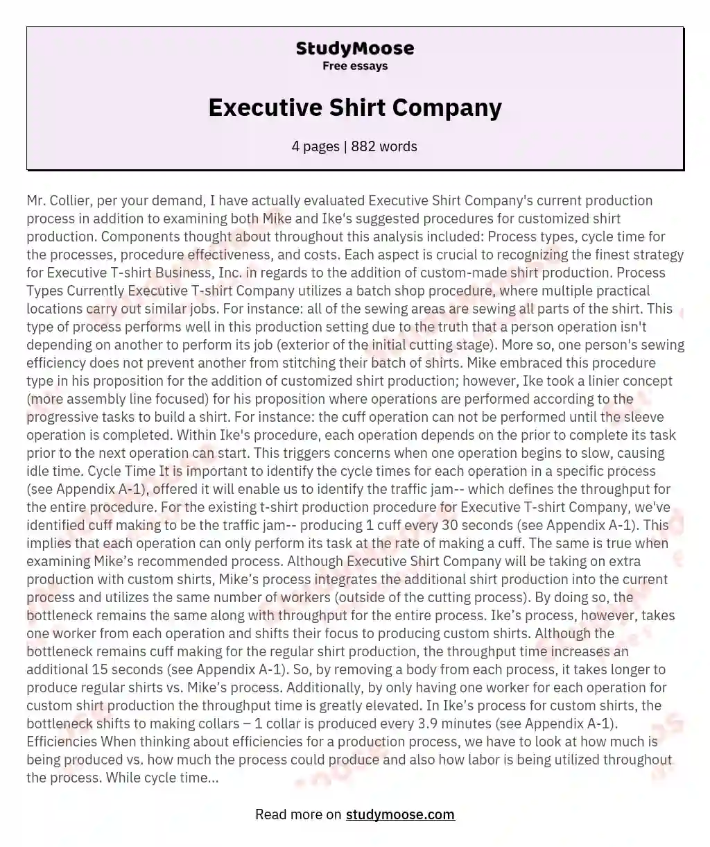 Executive Shirt Company essay