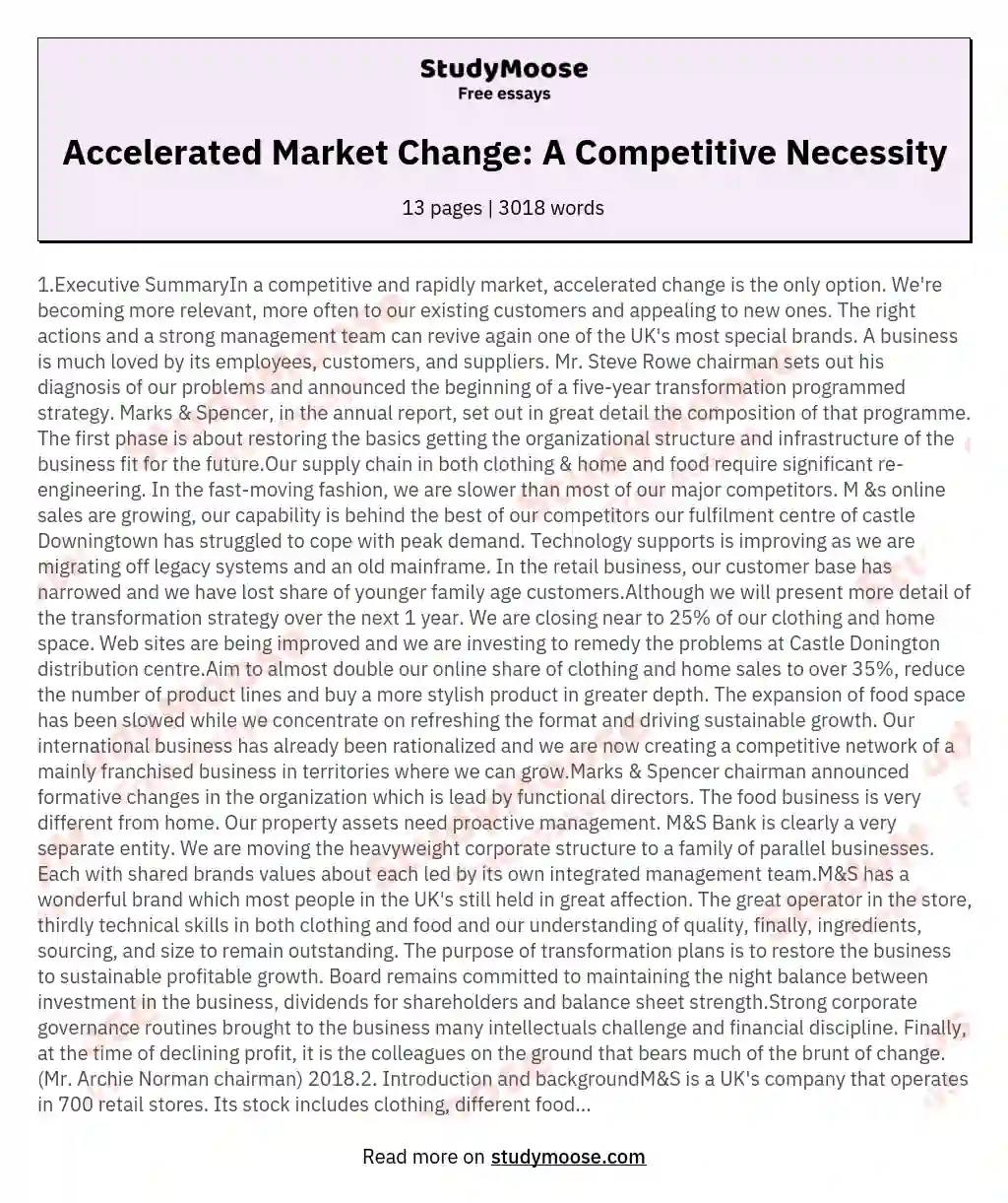 Accelerated Market Change: A Competitive Necessity essay
