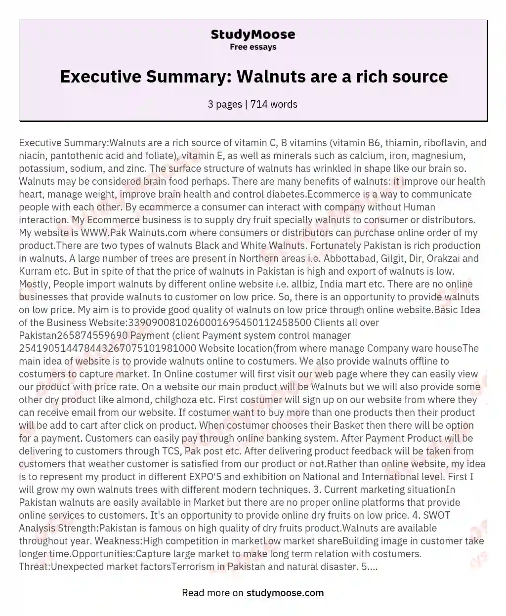Executive Summary: Walnuts are a rich source essay
