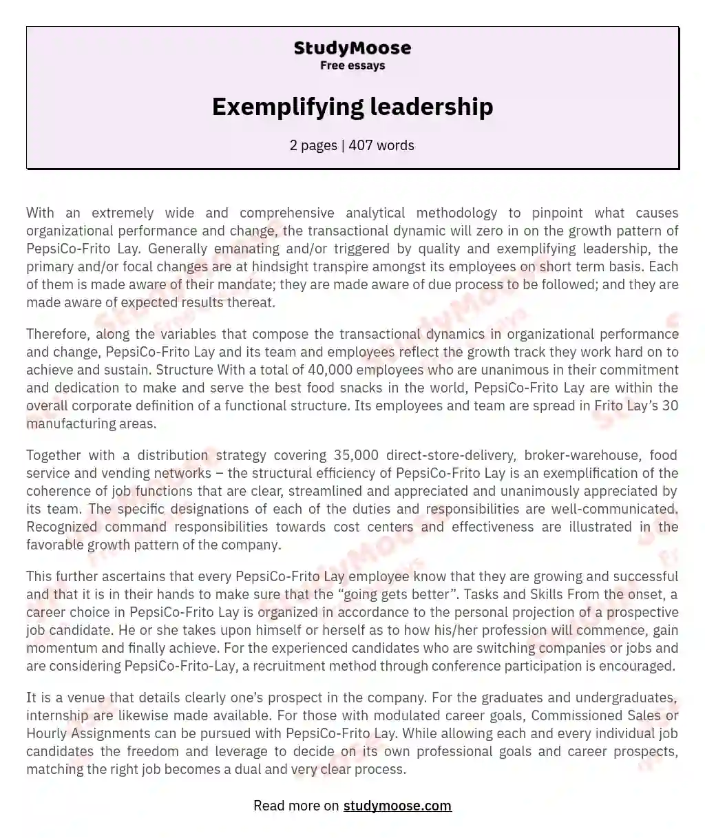 Exemplifying leadership