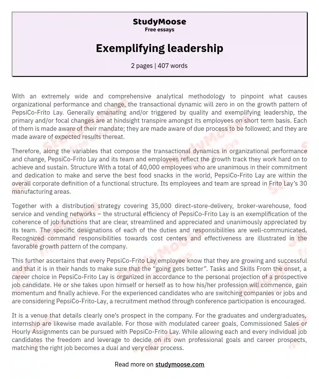 Exemplifying leadership essay