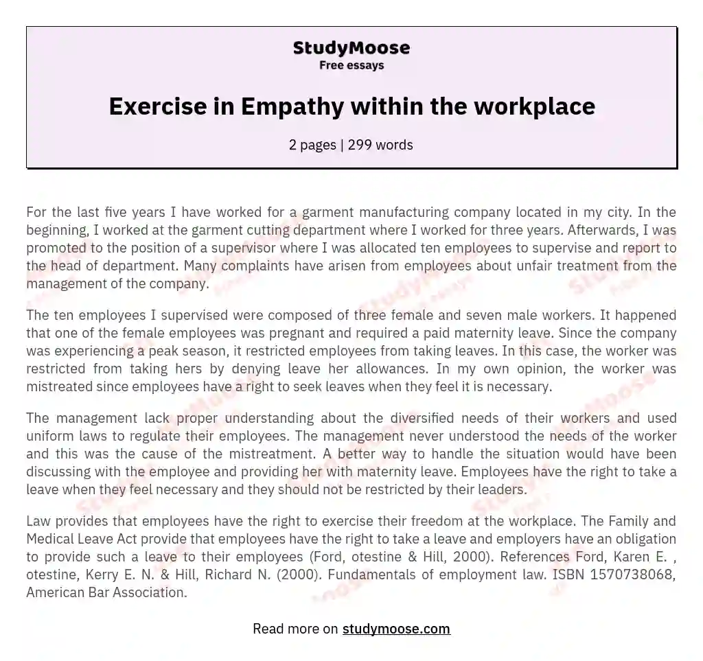 Exercise in Empathy within the workplace essay