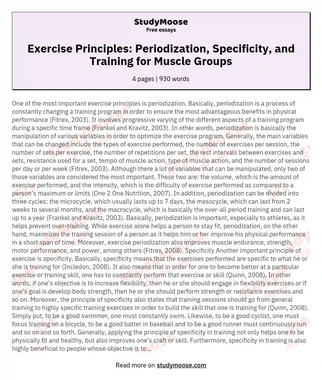 Exercise Principles: Periodization, Specificity, and Training for Muscle Groups