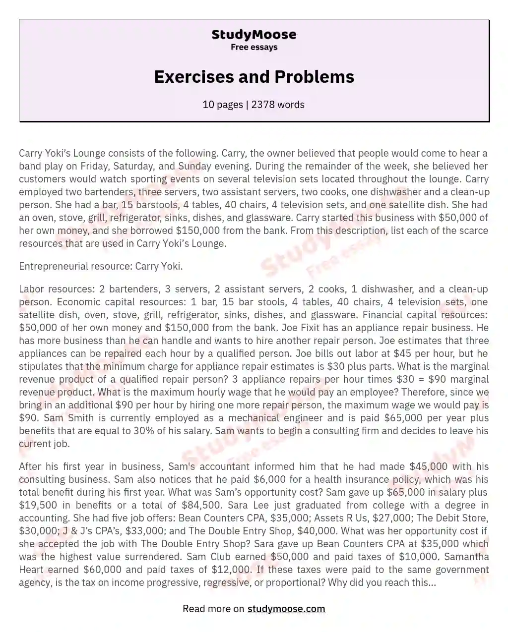 Exercises and Problems essay