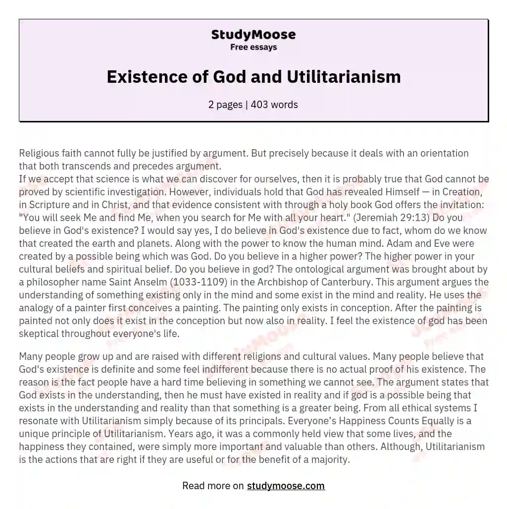 Existence of God and Utilitarianism essay
