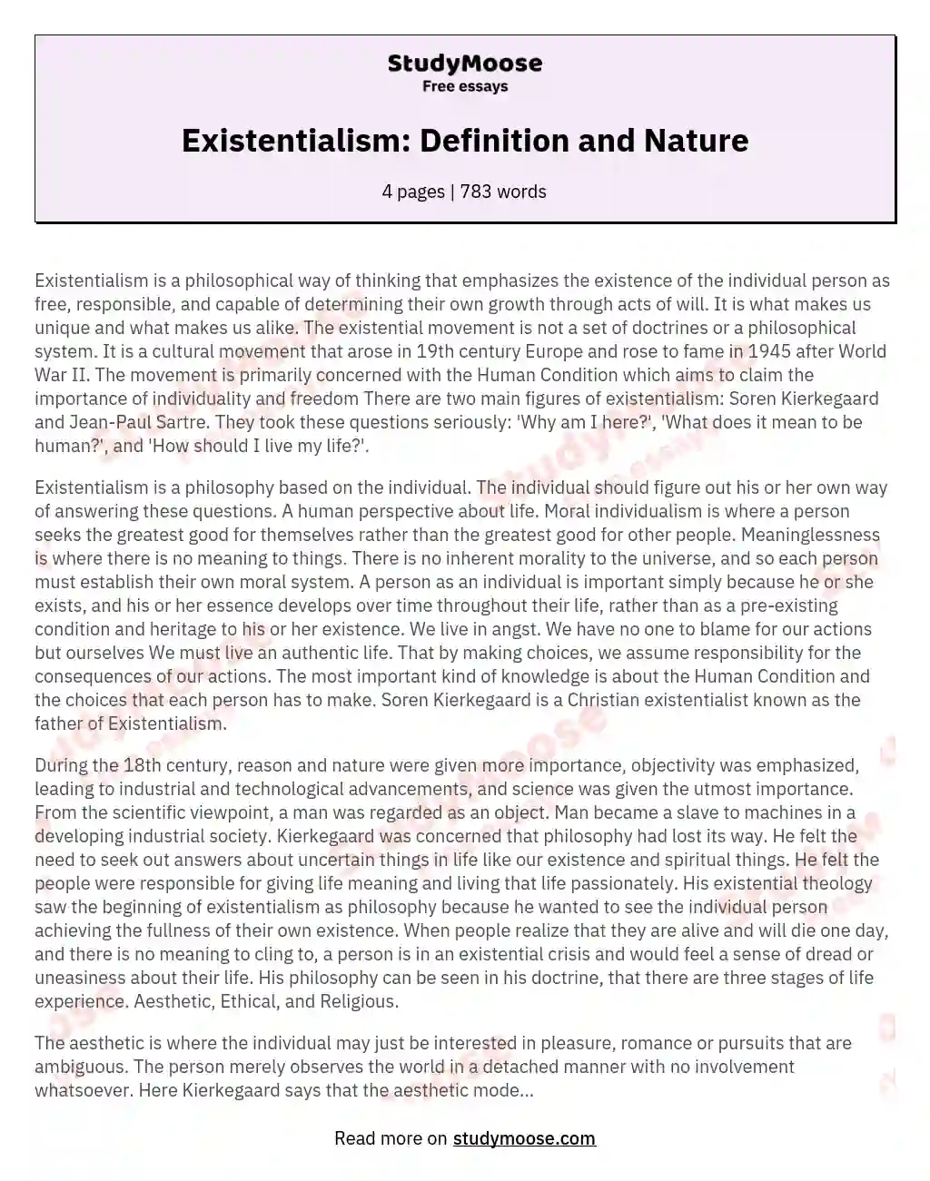 Existentialism: Definition and Nature