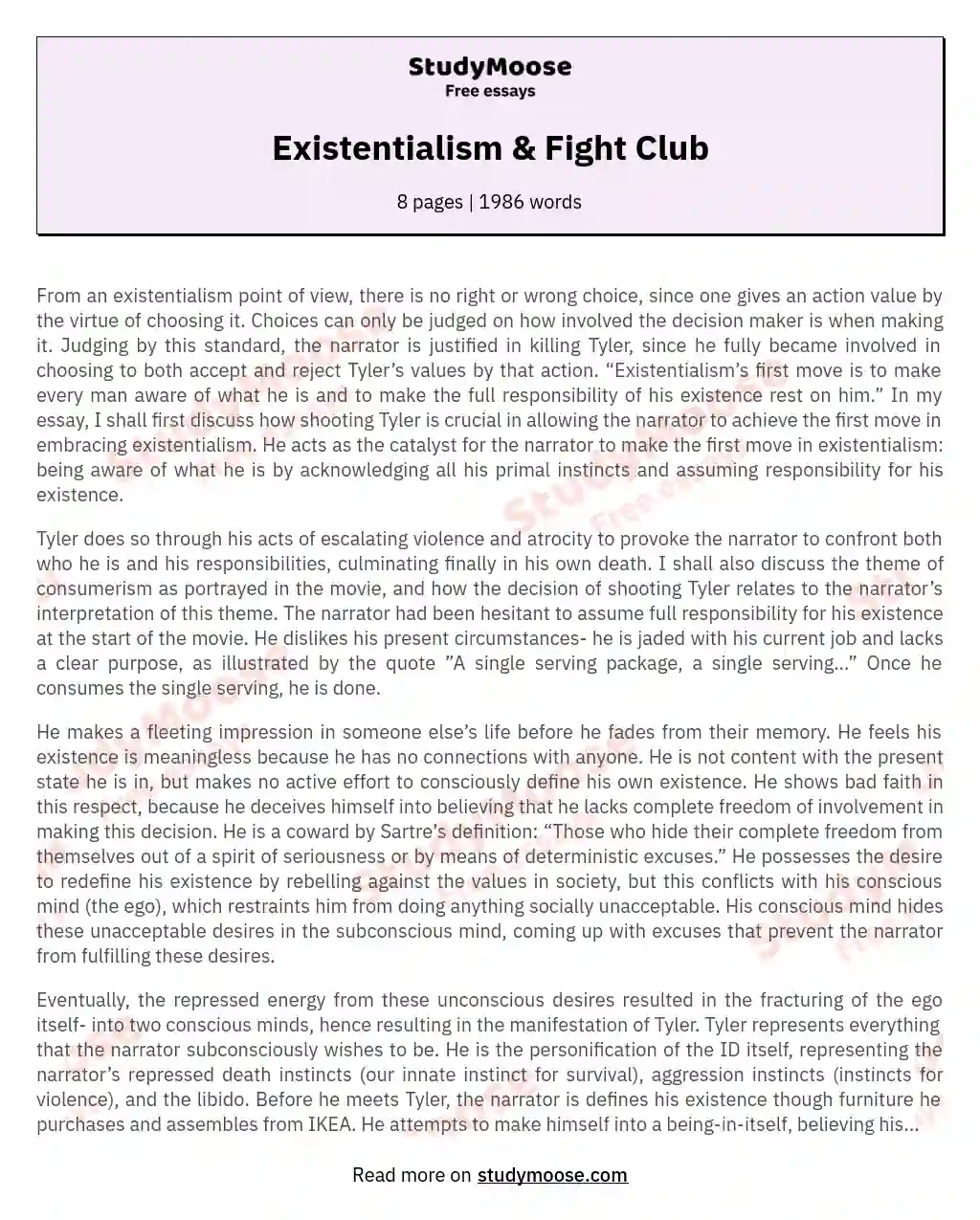 Existentialism &amp; Fight Club