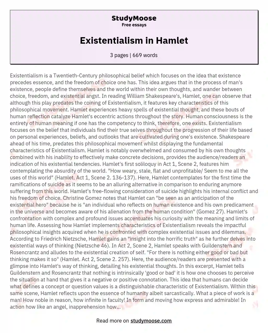 Existentialism in Hamlet essay