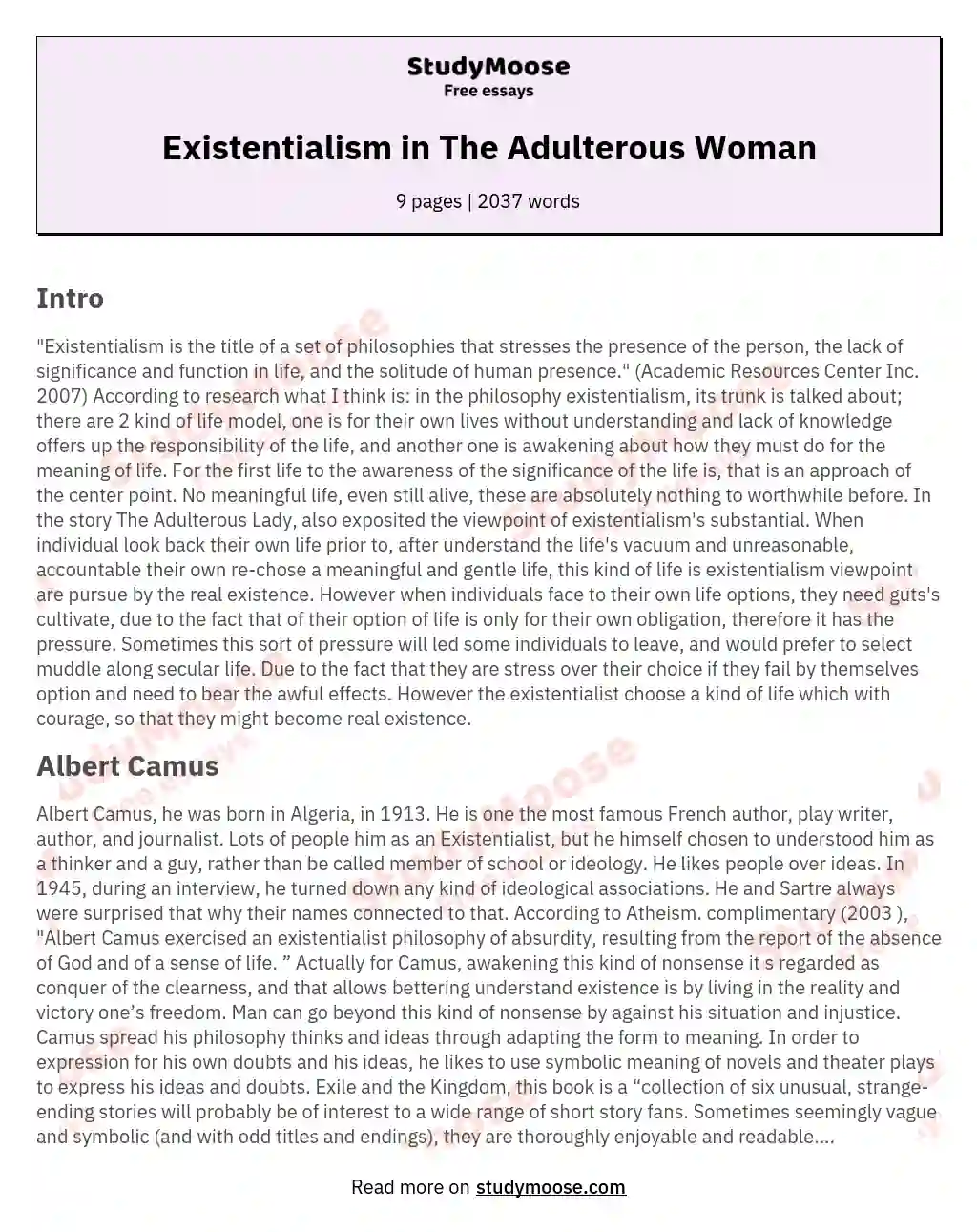Existentialism in The Adulterous Woman essay