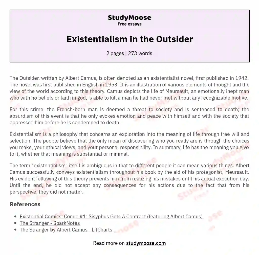 Existentialism in the Outsider essay