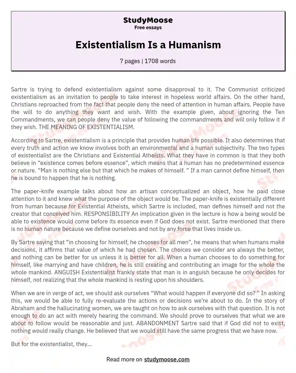 existentialism is a humanism essay