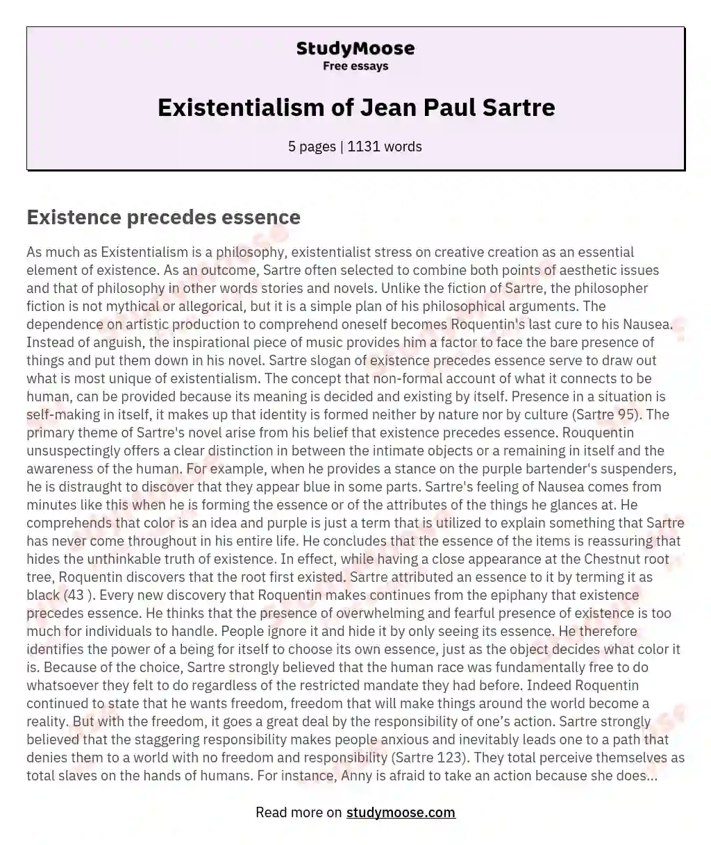 Existentialism of Jean Paul Sartre
