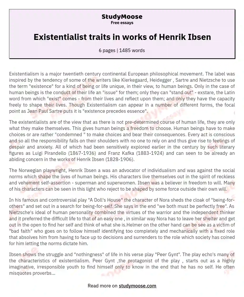 Existentialist traits in works of Henrik Ibsen
