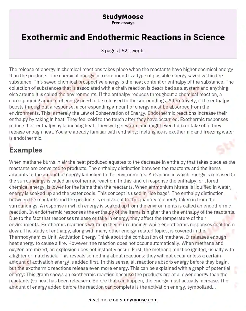 Exothermic and Endothermic Reactions in Science essay