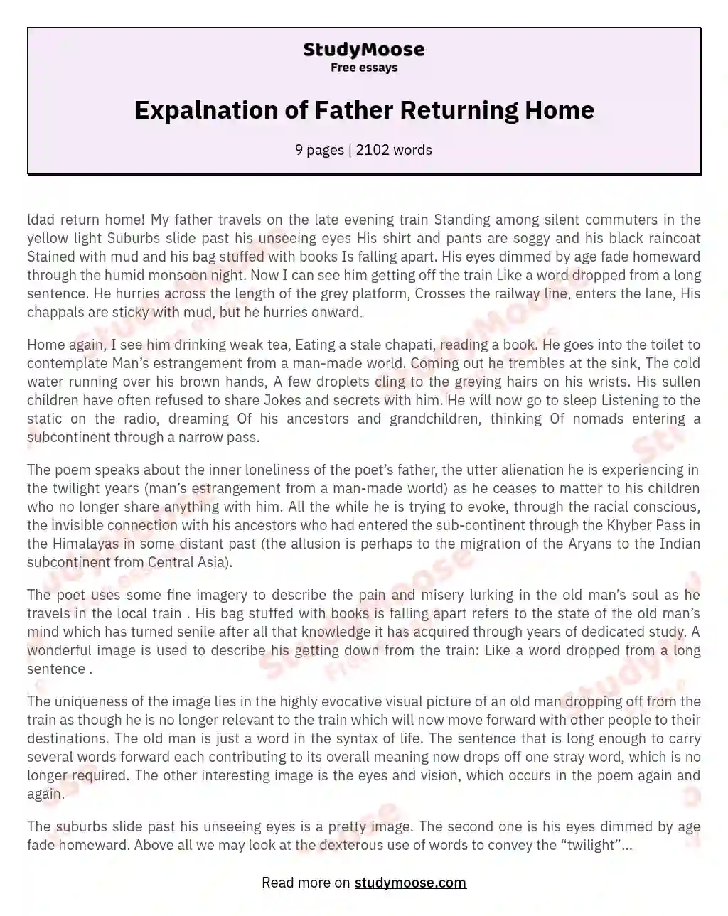Expalnation of Father Returning Home