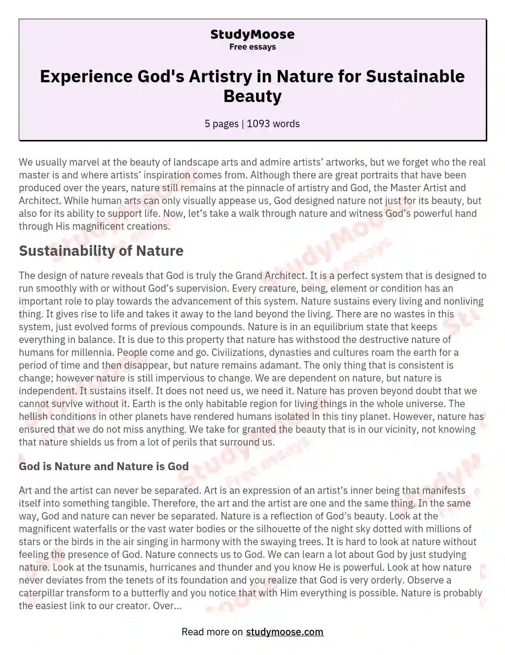 Experience God's Artistry in Nature for Sustainable Beauty essay