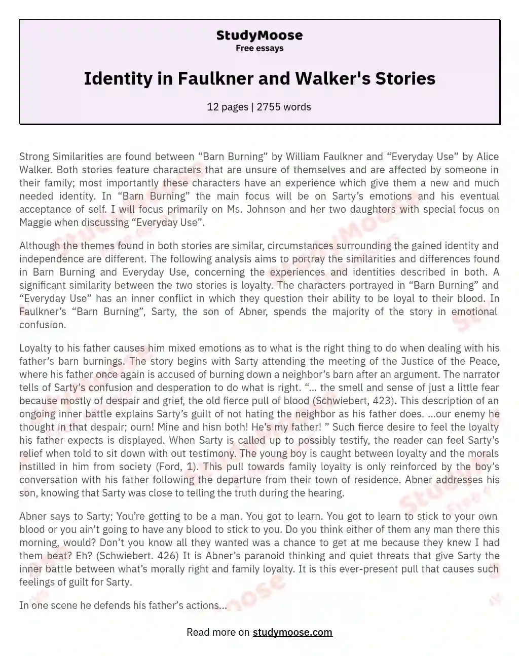 Identity in Faulkner and Walker's Stories essay