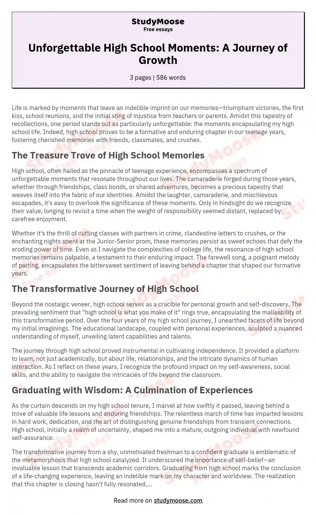 memorable experience in junior high school essay