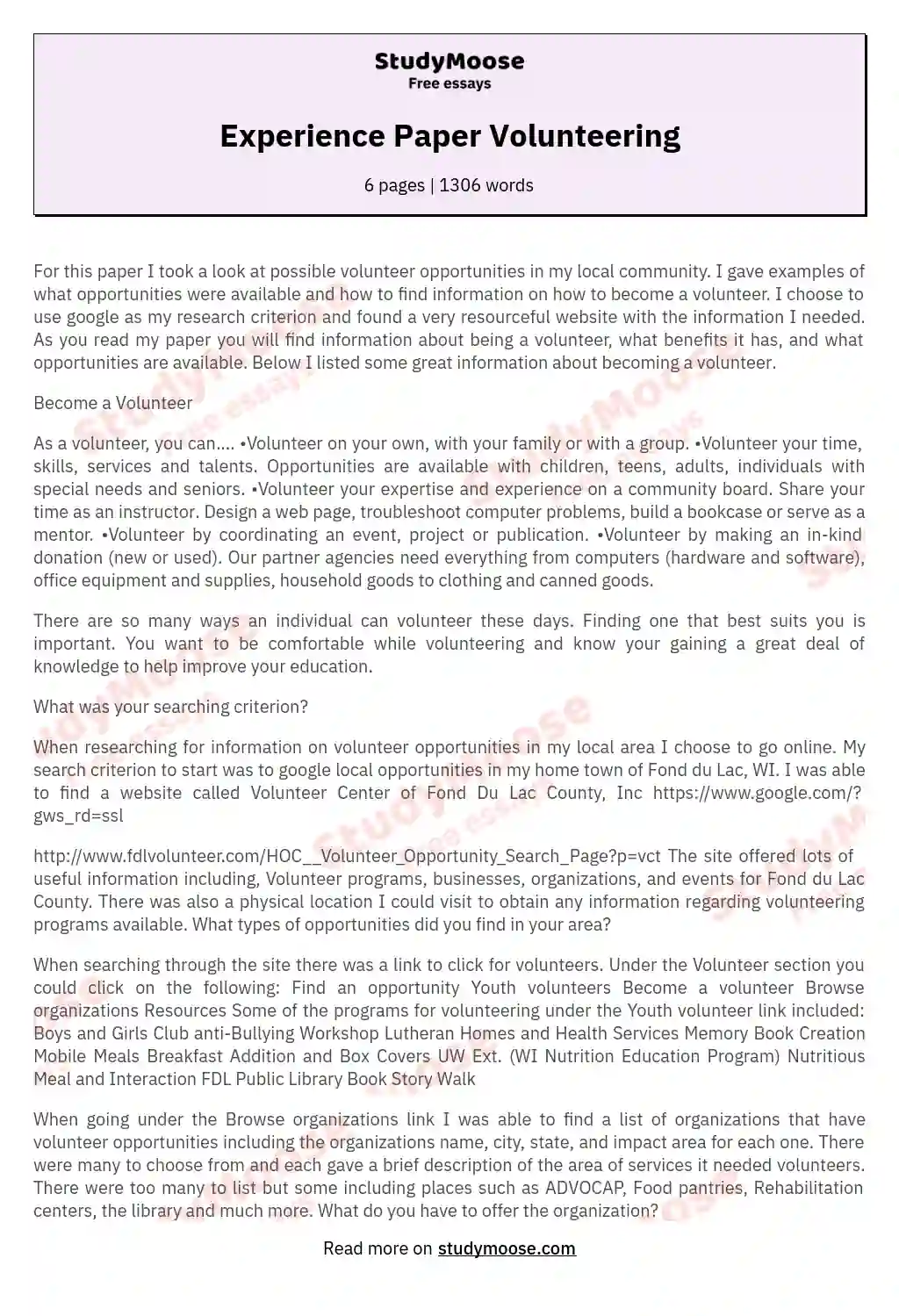 Why You Want To Volunteer Essay Examples Sitedoct
