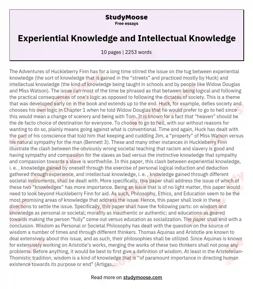 Experiential Knowledge and Intellectual Knowledge essay