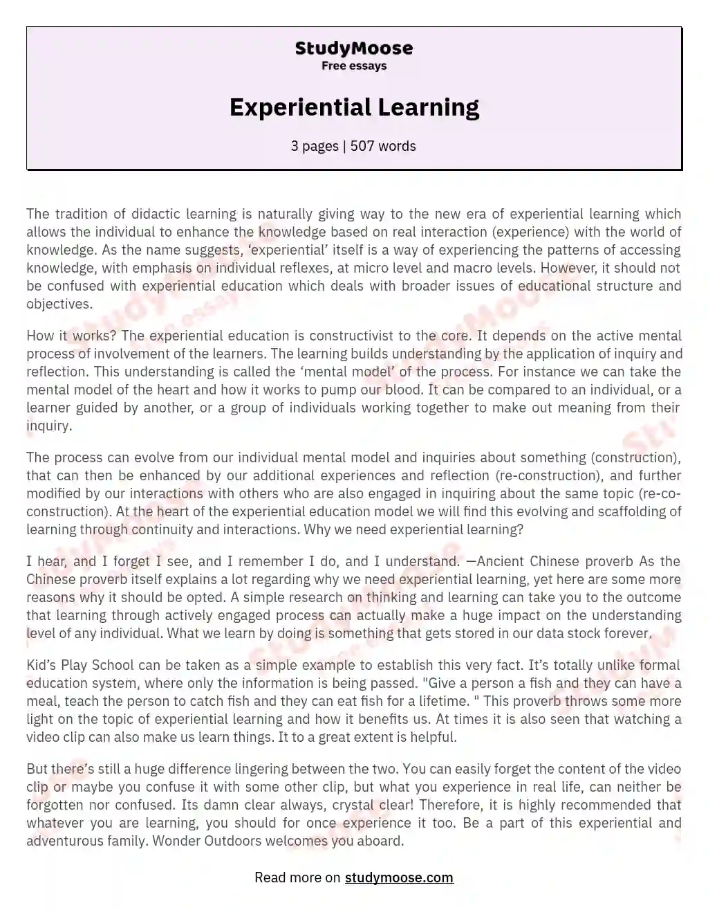 Experiential Learning essay