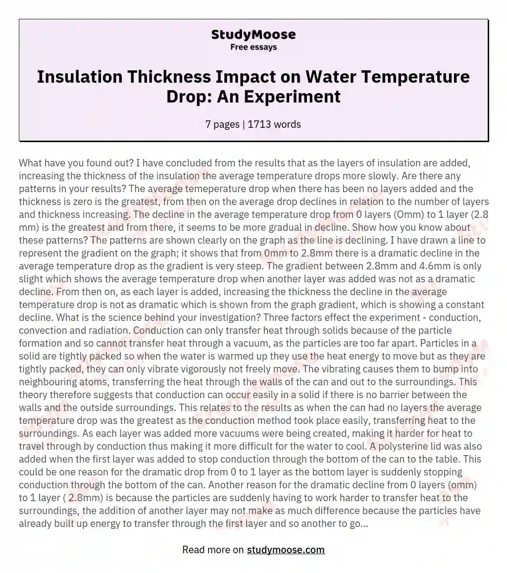 Insulation Thickness Impact on Water Temperature Drop: An Experiment essay
