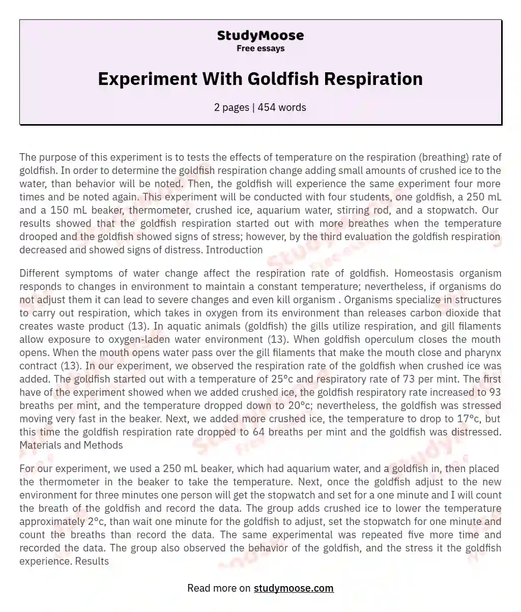 Experiment With Goldfish Respiration essay