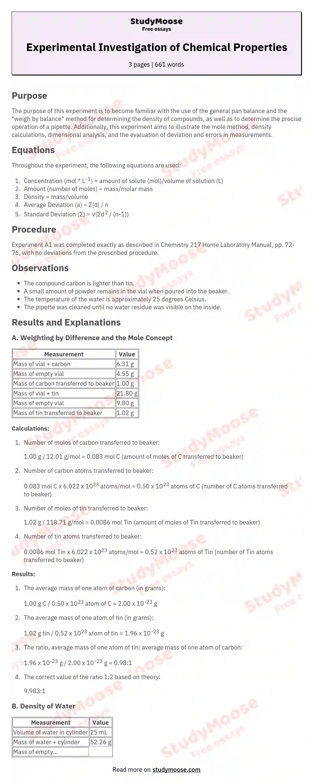 Experimental Investigation of Chemical Properties essay