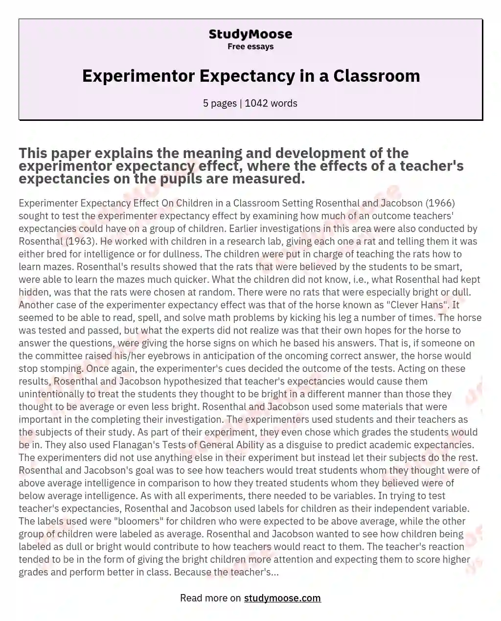 Experimentor Expectancy in a Classroom