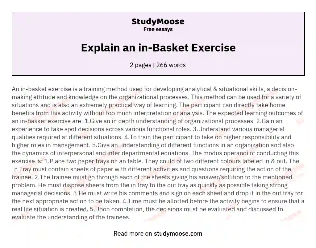 Explain an in-Basket Exercise