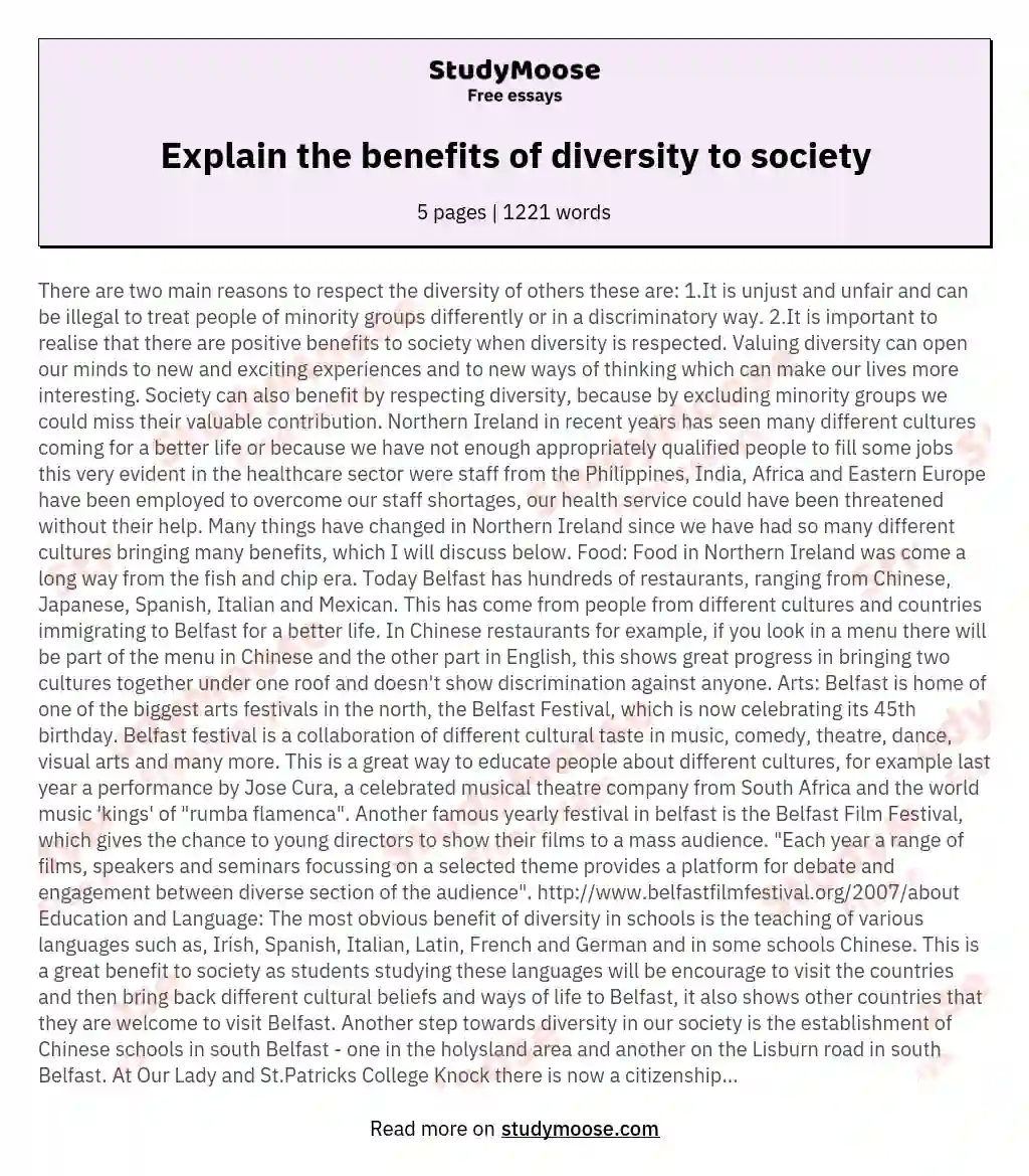 Explain the benefits of diversity to society