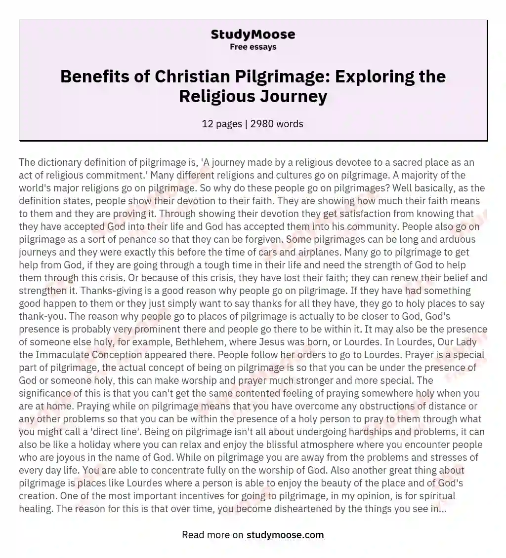 Benefits of Christian Pilgrimage: Exploring the Religious Journey essay