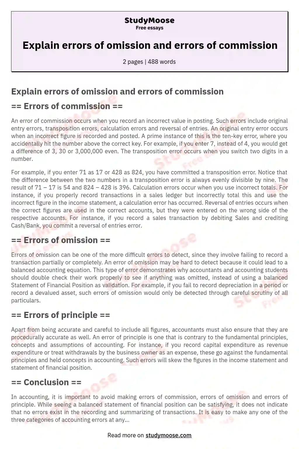 Explain errors of omission and errors of commission essay