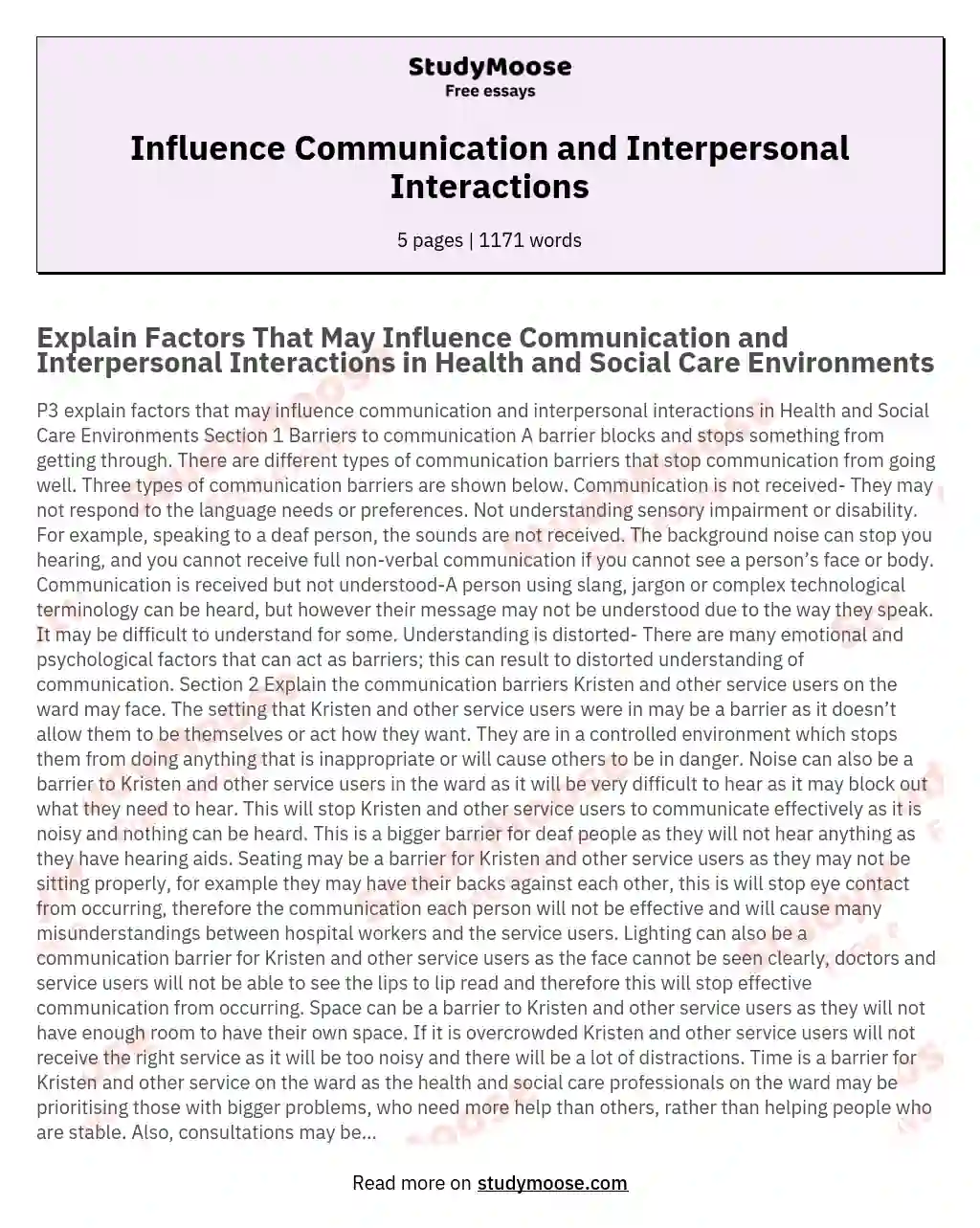 Influence Communication and Interpersonal Interactions essay