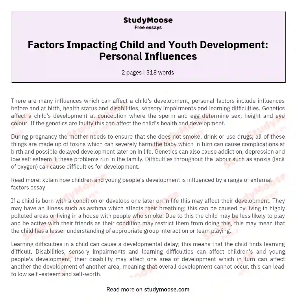 Explain How Children and Young People's Development Is Influenced by a Range of Personal Factors